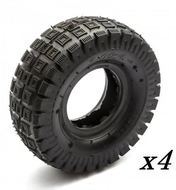 Treno completo di 4 gomme 3.00-4 tassellata