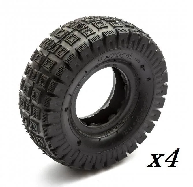 Treno completo di 4 gomme 3.00-4 tassellata