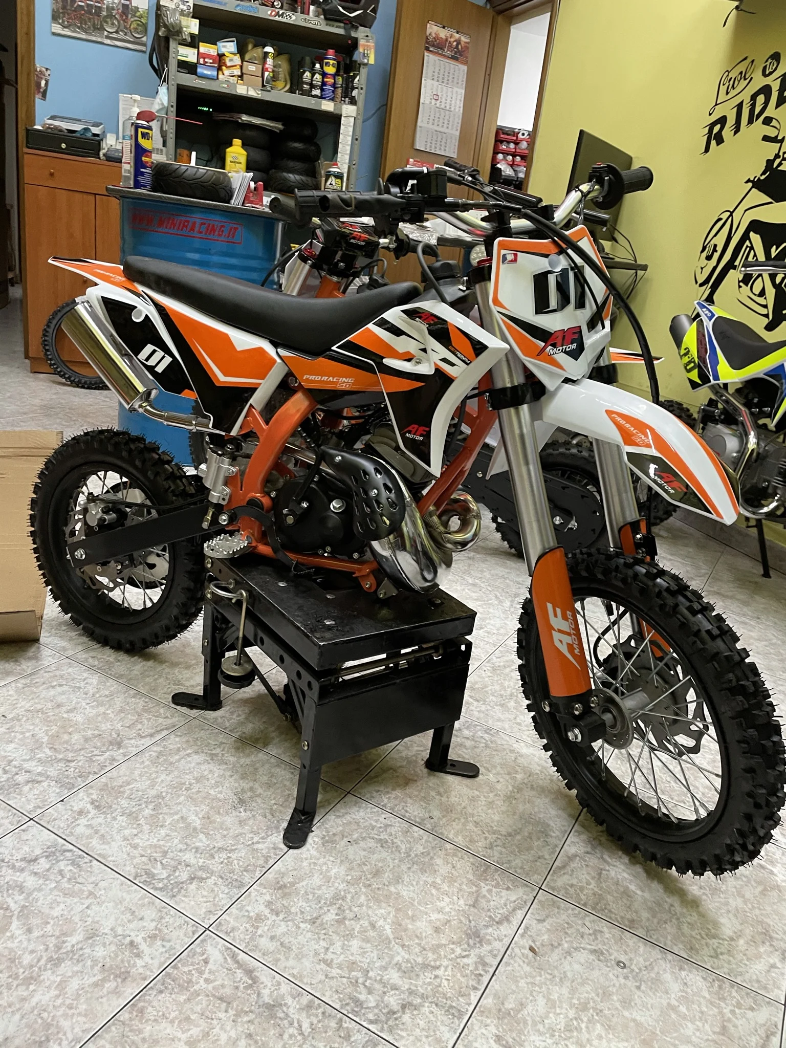 Mini cross 50cc 2T ruota 14″ 12″ avviamento a pedale, carburatore 18